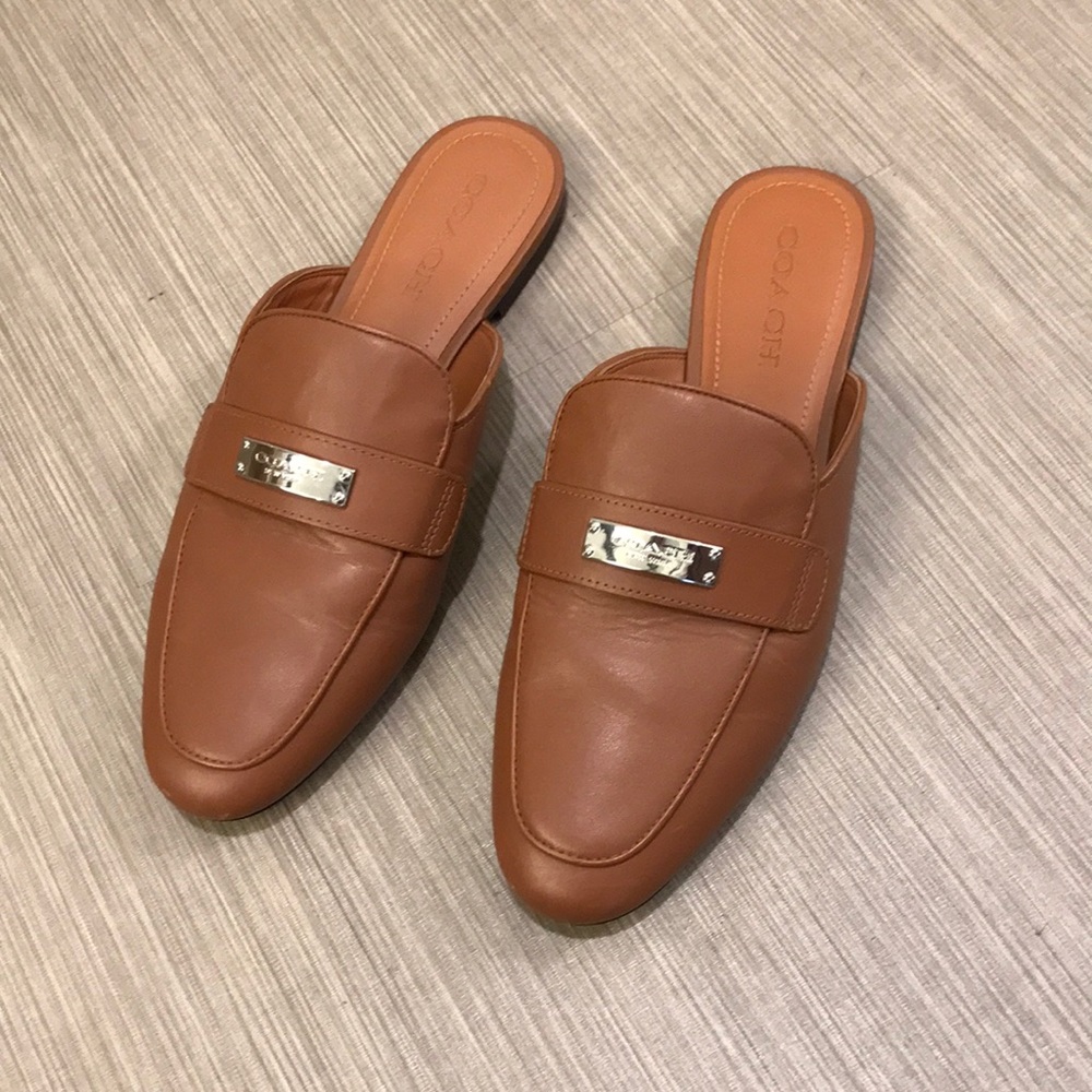 Coach cognac brown mules 9